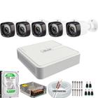 Kit Dvr Hilook 8 Canais 500GB H.265 5 Câmeras de Segurança Bullet HD Visão Noturna 20M IP66