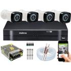 KIT DVR Intelbras 4 Canais MHDX + 4 câmeras Infravermelho AHD 720p Alta Resolução