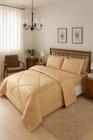 Kit Edredom Casal Queen Dupla Face 06 Peças Com Jogo de Cama Lençol com Elastico Fronhas Porta Travesseiro com Babado Leze