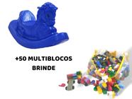 Kit Educacional Escorregador Grande Verm c/ Azul 4 degraus + Cavalinho GANGORRA AZUL alto brilho + 50 MULTIBLOCOS bloquinhos de Montar CORTESIA