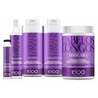 Kit Eico Cabelos Longos Shampoo Sem Sal e Condicionador Leave-in 450ml + Máscara Tratamento Hidratação 1kg + Spray Leave-in Protetor Térmico + Ampola