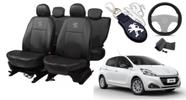 Kit Elegância Premium: Capas de Couro para Bancos Peugeot 208 2013-2020 + Capa de Volante + Chaveiro