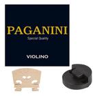 Kit encordoamento violino paganini 4/4 e ou 3/4 + cavalete + surdina - jogo de corda