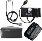 Kit Enfermagem Com Esfigmo Esteto Duplo PAMED + Oxímetro + Case