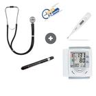 Kit enfermagem premium Esfigmomanômetro + Estetoscópio duplo premium + Termômetro Clínico Digital G Tech TH150 + Lantern