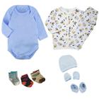 Kit Enxoval Bebê 9 Pçs Body Conjunto Pijama e Acessório Bebê