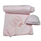 Kit enxoval manta bebe, touca e luva 100% algodão antialérgico bordado urso