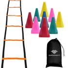 Kit Escada 7 Degraus + Mochila Nylon Impermeável + 10 Cones de Agilidade Colorido Para Ginástica Treino Funcional Em Casa Academia Fitness