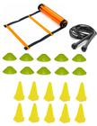 Kit Escada de Agilidade + 10 Half Cones Amarelos + 10 Cones 24 cms + Corda de Pular Ajustável