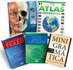 Kit Escolar - 2 Atlas + 2 Dicionários + 1 Gramática - EDITORA RIDEEL
