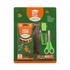 Kit Escolar 6 Peças, Lápis Preto, Borracha, Tesoura, Apontador, Cola, 12 Lápis de Cor Leo&Leo