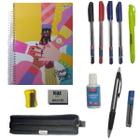 Kit Escolar Caderno 10 Materias + Lapiseira Estojo Universitário c 12 Acessórios