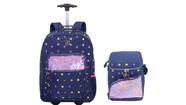 Kit Escolar Capricho Lantejoula Mochila de Rodas + Lancheira