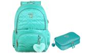 Kit Escolar Capricho Love Verde-água Mochila Costas + Estojo