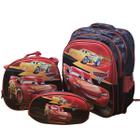 Kit Escolar Efeito 3D Mochila + Lancheira + Estojo Carros Infantil Criança Menino Masculina Vermelha Personagem