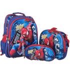 Kit Escolar Efeito 3D Mochila + Lancheira + Estojo Homem Aranha Infantil Criança Menino Masculina Vermelha Personagem