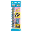 Kit escolar escrita looney tunes 2 lapis hb apontador borracha - leonora