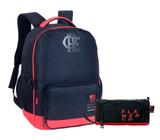 Kit Escolar Futebol Mochila Costas Esportiva Flamengo Clube Classic com Estojo Duplo Esportivo Flamengo Oficial Licenciado