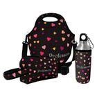 Kit Escolar Infantil Lancheira Térmica + Necessaire Plus + Squeeze de Alumínio ISOPRENE Professora Corações