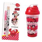 Kit Escolar Infantil Minnie Disney c/ Lápis Borracha Apontador Caneta + Copo 580ml Personagem Kit Volta as Aulas