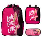 Kit Escolar Infantil Mochila de Costas Barbie Rosa Meninas