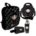 Kit Escolar Infantil Mochila de Costas + Lancheira Térmica + Necessaire Plus + Squeeze de Alumínio ISOPRENE Menina Addams