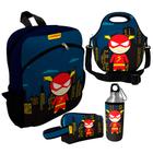 Kit Escolar Infantil Mochila de Costas + Lancheira Térmica + Necessaire Plus + Squeeze de Alumínio ISOPRENE Super Velocista