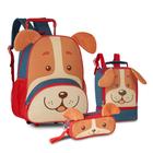 Kit Escolar Infantil Mochila de Rodinha 38cm Lancheira Estojo Cachorrinho Clio Pets - Clio Style