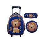 Kit Escolar Infantil Mochila de Rodinha, Lancheira e Estojo 3D Leão Yins Ref YS42245