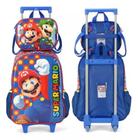 Kit Escolar Infantil Mochila de Rodinha Mario Bros com Lancheira e Estojo Oficial