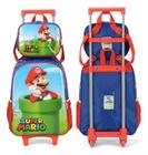 Kit Escolar Infantil Mochila de Rodinha Mario Bros com Lancheira e Estojo Oficial