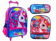 Kit escolar infantil mochila rodinha estojo lancheira personagens