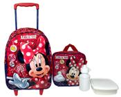 Kit Escolar Infantil Personagem Minnie Mouse - Vermelho - Disney - Xeryus : Mochila G Rodinhas + Lancheira Térmica