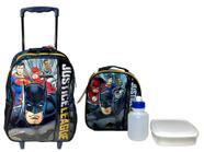 Kit Escolar Liga Da Justiça Estampa Personagens Heróis Herói Batman Flash Super Homem E Cyborg Original : Mochila G Rodinhas + Lancheira Térmica