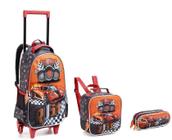 Kit Escolar Mochila Com Rodinhas Menino Carros Corrida 2023 - Denlex