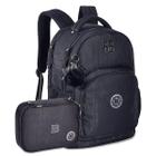 Kit Escolar Mochila De Costas + Estojo Rebecca Bonbon Colegial Moda Meninas Preto Com Detalhes Brilhantes