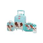 Kit Escolar Mochila de Rodinha, Lancheira, Bento Box Marmita e Garrafa 460ml Kouii Cachorro