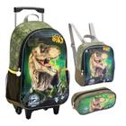 Kit Escolar Mochila Estojo Lancheira Térmica T Rex Zone Verde Infantil Seanite