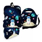 Kit Escolar Mochila + Lancheira + Estojo astronauta Azul