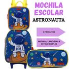 Kit Escolar Mochila + Lancheira + Estojo Astronauta Xeryus Galaxia Universo Espaço Foguete Voo Meninos