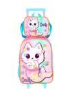 Kit Escolar Mochila Rodas + Lancheira Infantil Gatinha Cindy