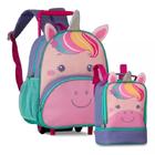 Kit escolar Mochila Rodinha e Lancheira termica infantil pets bichinhos mini escolar rodas