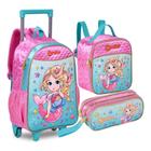 Kit Escolar Sereia Mochila Rodinhas Alça Ajustável Acolchoado Lancheira Espaçosa Estojo Duplo Feminino