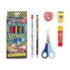 Kit Escolar Sonic Lápis de Cor + Borracha + Apontador + Tesoura + Cola Bastão + Lápis de escrever