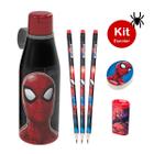 Kit Escolar Spider Man Lápis Borracha Apontador + Copo 530ml Plasútil Homem Aranha Infantil Ensino Fundamental 6itens