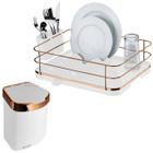 Kit Escorredor De Louças Lixeira 2,5L De Pia Cozinha Branco Rose Gold - Future