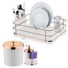 Kit Escorredor Louça Lixeira 5L Dispenser Sabão Branco Rose - Future