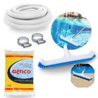 Kit Escova Curva 44 Cm + Mangueira 32mm 10 M + Sulfato de Aluminio Decantador Piscinas Fibra/ Alvenaria