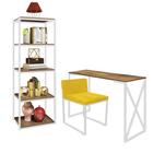 Kit Escritório Bex 1 Cadeira Sintético Amarelo com 1 Mesa e 1 Livreiro Ferro Branco MDF Rústico - Ahazzo Móveis