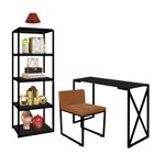 Kit Escritório Bex 1 Cadeira Suede Terracota com 1 Mesa e 1 Livreiro Ferro Preto MDF Preto - Ahazzo Móveis